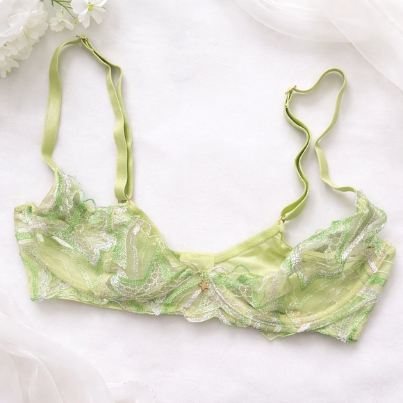 Savage X Fenty Lace Bra Lime Green Embroidered – Size 32C - Picture 10 of 10